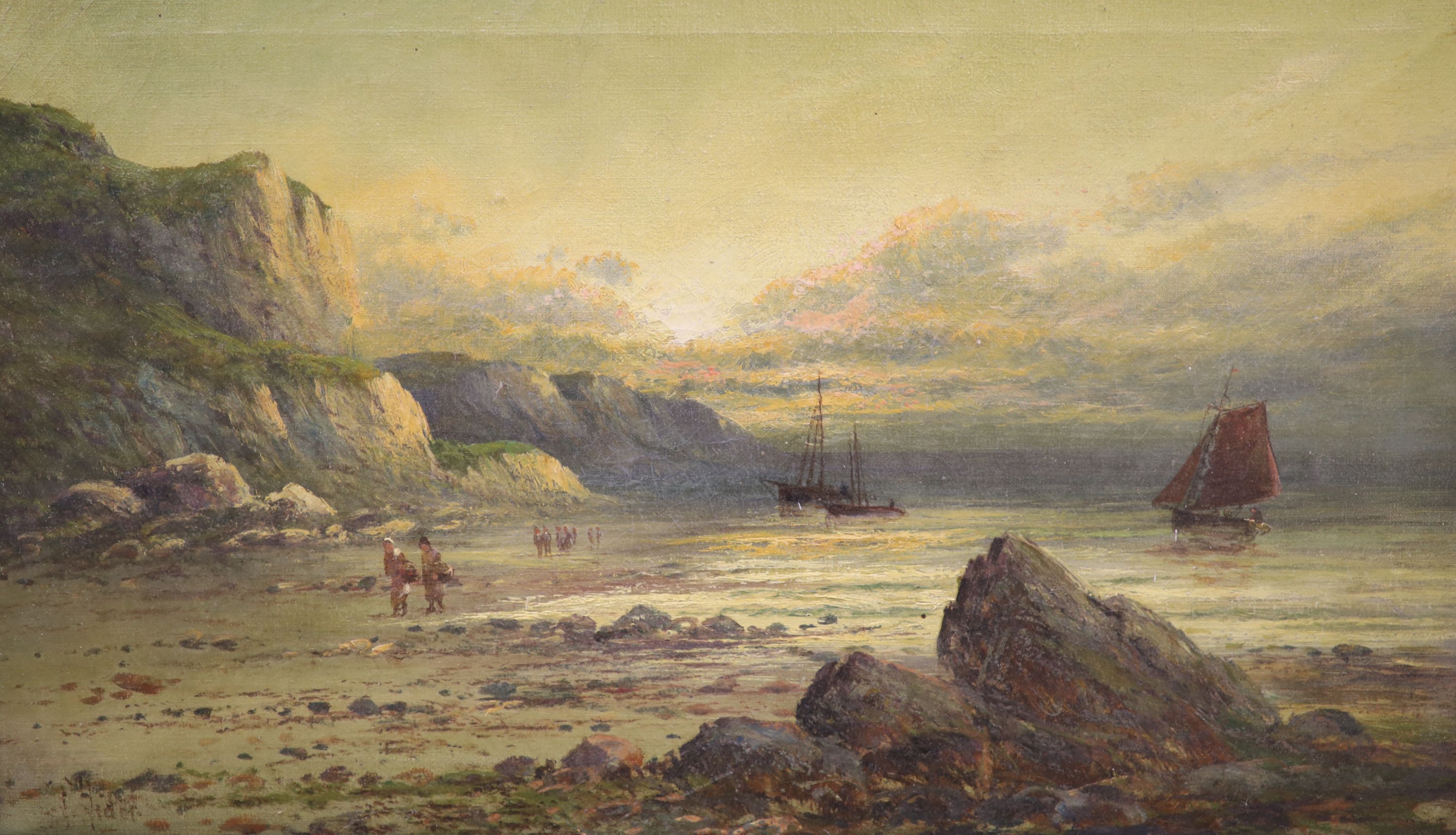 Fred Hider (1861-1933), oil on canvas, A summer evening on the Sussex coast, signed, 30 x 50cm